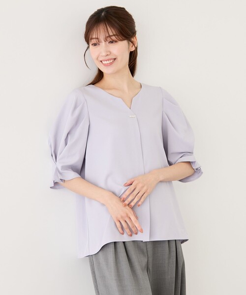Jayro（ジャイロ）の「フロントパールタックスリーブブラウス（シャツ/ブラウス・レディース・ブラック系その他/ホワイト系その他/ホワイト系その他4/ダークラベンダー・M）」の4枚目の写真
