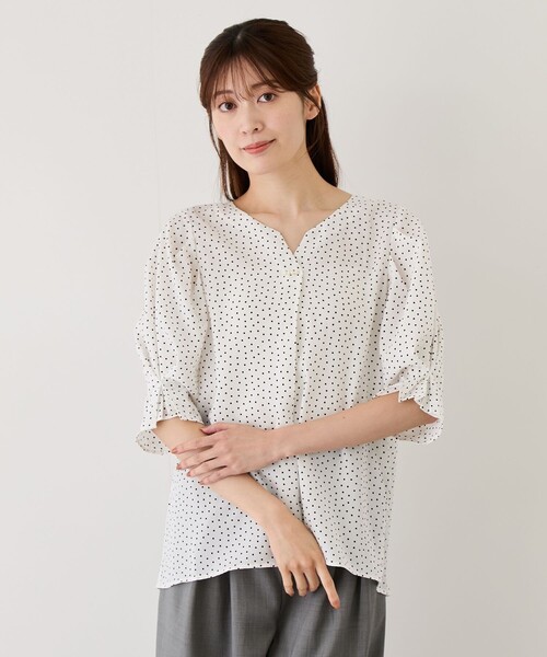 Jayro（ジャイロ）の「フロントパールタックスリーブブラウス（シャツ/ブラウス・レディース・ブラック系その他/ホワイト系その他/ホワイト系その他4/ダークラベンダー・M）」の16枚目の写真