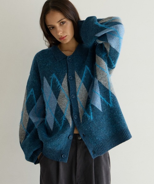 PBLIM(ページボーイリム)の「《UNISEX》アーガイルポロカーディガン(カーディガン/ボレロ・レディース・ブラウン/グレー/ブルー・FREE)」の3枚目の写真