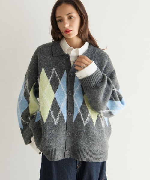 PBLIM(ページボーイリム)の「《UNISEX》アーガイルポロカーディガン(カーディガン/ボレロ・レディース・ブラウン/グレー/ブルー・FREE)」の5枚目の写真