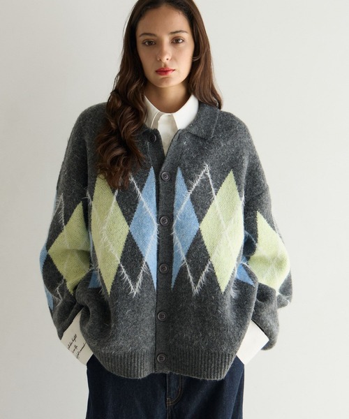 PBLIM(ページボーイリム)の「《UNISEX》アーガイルポロカーディガン(カーディガン/ボレロ・レディース・ブラウン/グレー/ブルー・FREE)」の4枚目の写真