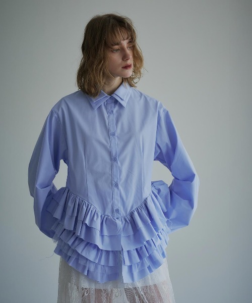 W:Huku(フーク)の「【ノンアイロンシリーズ】ボリュームチュチュペプラムブラウス / No-Iron Voluminous Tutu Peplum Blouse(シャツ/ブラウス・レディース・ブラック/オフホワイト/スカイブルー・FREE)」の7枚目の写真