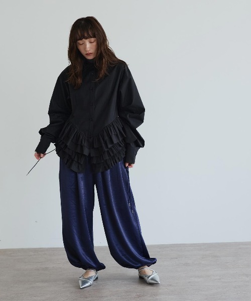 W:Huku(フーク)の「【ノンアイロンシリーズ】ボリュームチュチュペプラムブラウス / No-Iron Voluminous Tutu Peplum Blouse(シャツ/ブラウス・レディース・ブラック/オフホワイト/スカイブルー・FREE)」の10枚目の写真