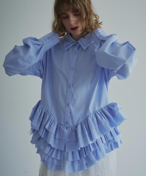 W:Huku(フーク)の「【ノンアイロンシリーズ】ボリュームチュチュペプラムブラウス / No-Iron Voluminous Tutu Peplum Blouse(シャツ/ブラウス・レディース・ブラック/オフホワイト/スカイブルー・FREE)」の13枚目の写真