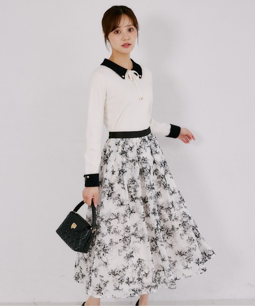 tocco closet（トッコ　クローゼット）の「フロッキーラインフラワーラメシアータックボリュームスカート（スカート・レディース・アッシュ/アイボリー・M）」の19枚目の写真