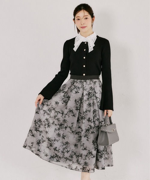 tocco closet（トッコ　クローゼット）の「フロッキーラインフラワーラメシアータックボリュームスカート（スカート・レディース・アッシュ/アイボリー・M）」の15枚目の写真