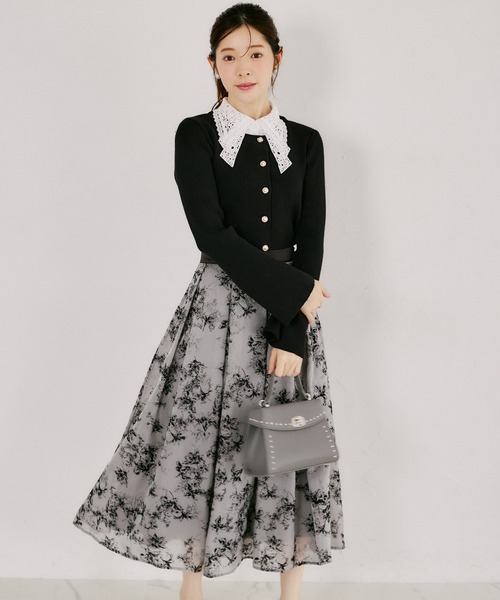 tocco closet（トッコ　クローゼット）の「フロッキーラインフラワーラメシアータックボリュームスカート（スカート・レディース・アッシュ/アイボリー・M）」の16枚目の写真