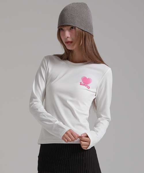 LIKE THE MOST(ライクザモースト)の「ドットスカイ ハート スリムロングスリーブ Tシャツ(Tシャツ/カットソー・レディース・ホワイト/ブラック・SMALL/MEDIUM/LARGE)」の2枚目の写真