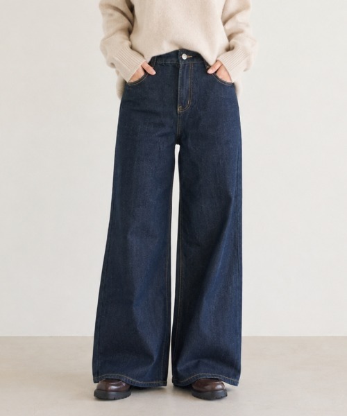 center i（センターアイ）の「インディゴ ワイドデニムパンツ（デニムパンツ・レディース・ネイビー・M/S）」の5枚目の写真
