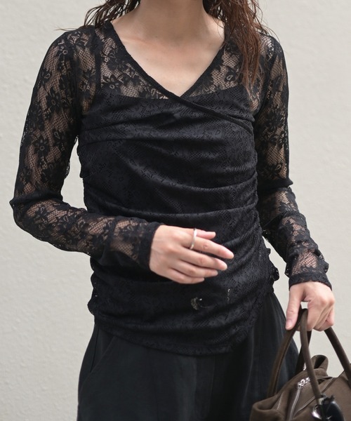 Marient(マリエント)の「レースカシュクールトップス(Tシャツ/カットソー・レディース・アイボリー/ブラック・FREE)」の2枚目の写真