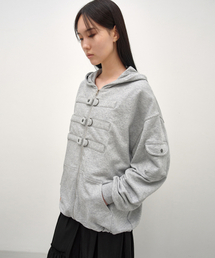 ストラップクロージングフードジップアップ MELANGE GREY