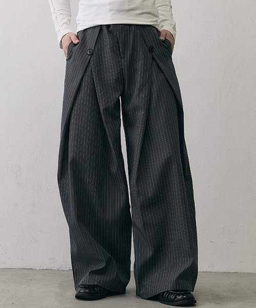 Shoowtime(ショウタイム)の「Grunge Stripe Loose Wide Slacks / グランジ ストライプ ルーズワイドスラックス(スラックス・メンズ・グレー/ブラック・X-LARGE/LARGE/MEDIUM)」の11枚目の写真