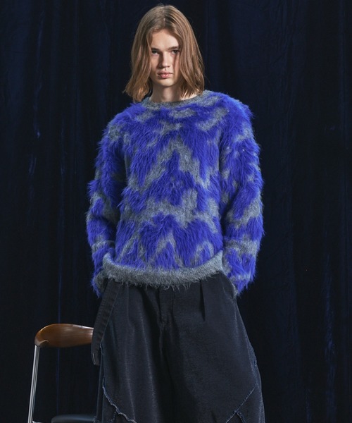 MAISON SPECIAL(メゾンスペシャル)の「《UNISEX》ジオメトリックジャガードプライムオーバーシャギーニットセーター/Geometric Jacquard Prime-Over Shaggy Knit Sweater【MAISON SPECIAL/メゾンスペシャル】(ニット/セーター・メンズ・ブルー/レッド・0/2/1)」の13枚目の写真