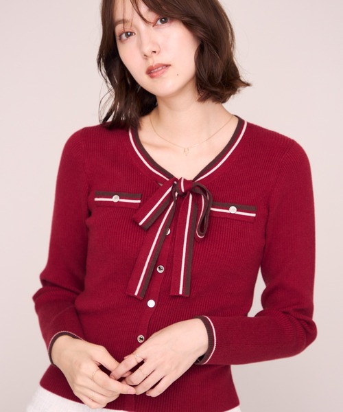 MISCH MASCH(ミッシュマッシュ)の「2026秋冬新作 マルチ配色ボウタイリブニット(ニット/セーター・レディース・ホワイト/ブラック/レッド/ブルー・フリ-)」の4枚目の写真
