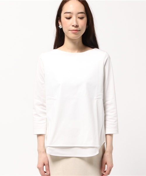 FIGARO Paris（フィガロパリ）の「トリコット 2枚重ねプルオーバー◆（Tシャツ/カットソー・レディース・ネイビー/オレンジ/ホワイト・FREE）」の4枚目の写真