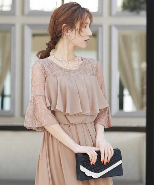 Fashion Letter(ファッションレター)の「レース袖ロング 結婚式ワンピース パーティードレス 成人式 同窓会 二次会 ドレス(ドレス)」|モカ