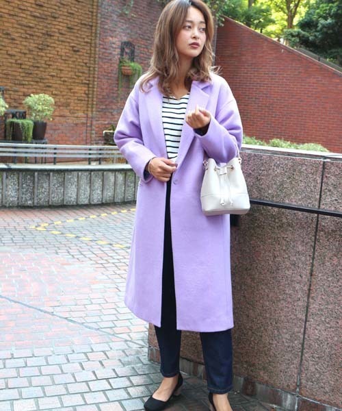 FREE'S MART（フリーズマート）の「ドロップショルダーチェスターコート（チェスターコート・レディース・ブラック/グレー/パープル・SMALL/MEDIUM）」の4枚目の写真