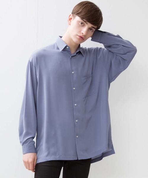 STUDIOUS（ステュディオス）の「【STUDIOUS】ヴィンテージサテンビッグシルエットシャツ（シャツ/ブラウス・メンズ・ブルー/ネイビー/ベージュ/ブラック・1/2/3）」の4枚目の写真