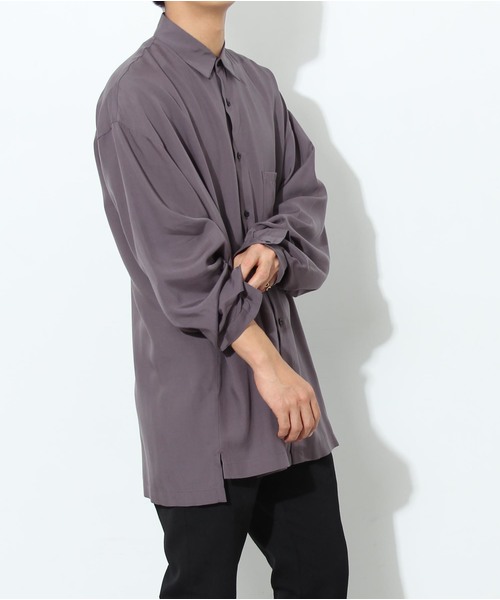 STUDIOUS（ステュディオス）の「【STUDIOUS】ヴィンテージサテンビッグシルエットシャツ（シャツ/ブラウス・メンズ・ブルー/ネイビー/ベージュ/ブラック・1/2/3）」の9枚目の写真