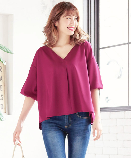 KOBE LETTUCE（コウベレタス）の「ボリュームバルーン袖Vネックスキッパーシャツ ブラウス レディース トップス[C3138]神戸レタス（シャツ/ブラウス・レディース・ラベンダー/オフホワイト/サックスブルー/ピンクベージュ/ネイビー/ホワイト系その他/イエロー/ベージュ/プラム/ブルーグリーン/ホワイト系その他2/ブラック系その他・FREE）」の10枚目の写真