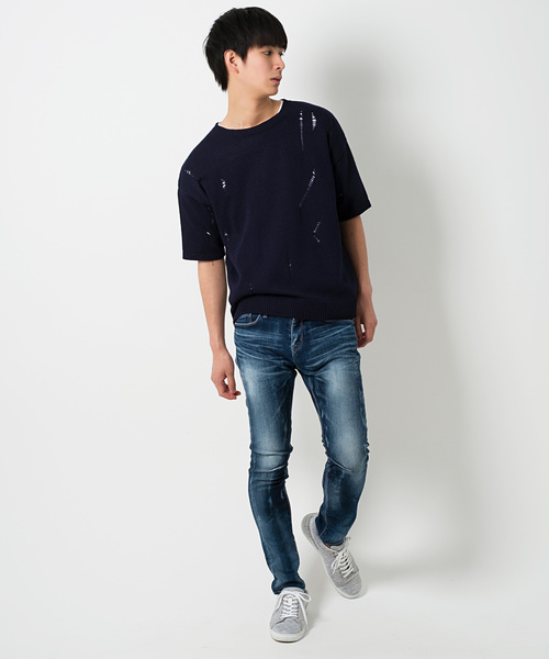 GOSTAR DE FUGA（ゴスタール ジフーガ）の「オーバーサイズプルオーバーニットソー/ニットカットソー（ニット/セーター・メンズ・ホワイト/チャコールグレー/ネイビー・M/L）」の2枚目の写真