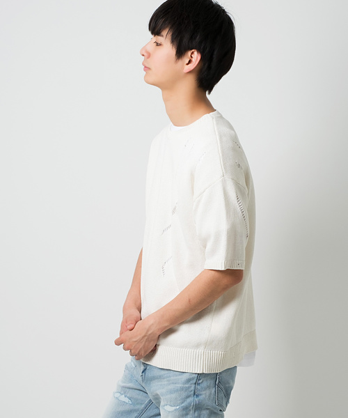 GOSTAR DE FUGA（ゴスタール ジフーガ）の「オーバーサイズプルオーバーニットソー/ニットカットソー（ニット/セーター・メンズ・ホワイト/チャコールグレー/ネイビー・M/L）」の5枚目の写真