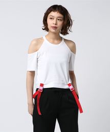 オフショルダーストラップ付きTシャツ