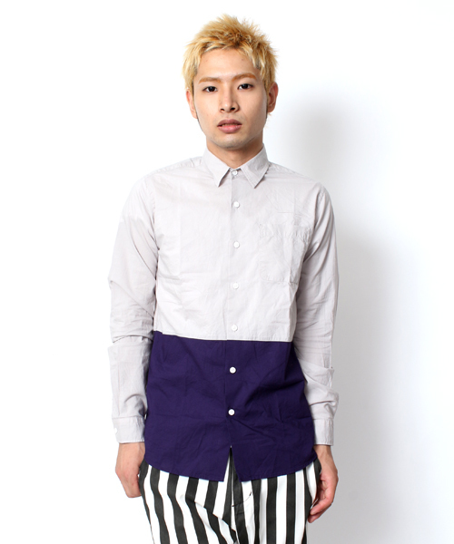 WEGO（ウィゴー）の「WEGO/バイカラーブロードシャツ（シャツ/ブラウス・メンズ・ブラック/ライトグレー/ネイビー/ブルー系その他/ロイヤルブルー/マスタード・SMALL/MEDIUM/LARGE）」の3枚目の写真