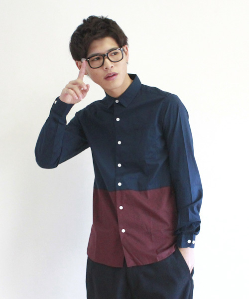 WEGO（ウィゴー）の「WEGO/バイカラーブロードシャツ（シャツ/ブラウス・メンズ・ブラック/ライトグレー/ネイビー/ブルー系その他/ロイヤルブルー/マスタード・SMALL/MEDIUM/LARGE）」の4枚目の写真