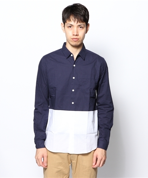 WEGO（ウィゴー）の「WEGO/バイカラーブロードシャツ（シャツ/ブラウス・メンズ・ブラック/ライトグレー/ネイビー/ブルー系その他/ロイヤルブルー/マスタード・SMALL/MEDIUM/LARGE）」の7枚目の写真