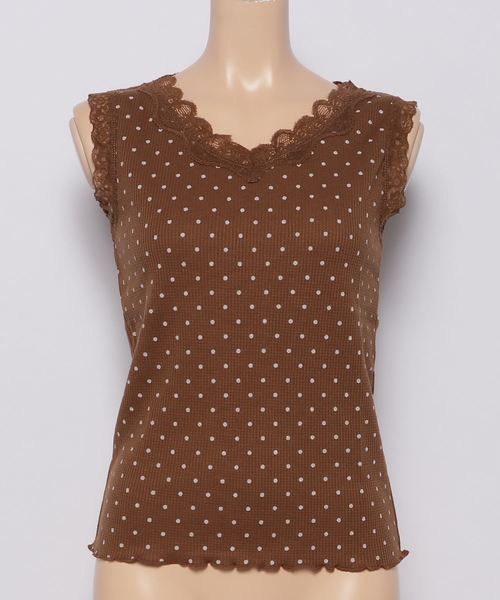 natural couture(ナチュラルクチュール)の「ワッフルインナータンク(キャミソール・レディース・ブラック/モカ/ブラウン/アイボリー/キャメル/ドット・FREE)」の12枚目の写真