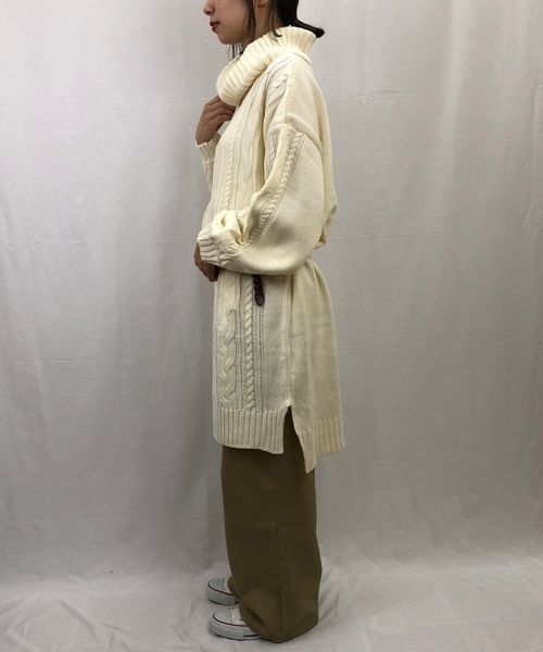 tiptop（ティップトップ）の「ケーブル編みニットタートルワンピース（ワンピース・レディース・ダークグリーン/エンジ/グレー/キナリ・FREE）」の5枚目の写真