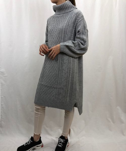 tiptop（ティップトップ）の「ケーブル編みニットタートルワンピース（ワンピース・レディース・ダークグリーン/エンジ/グレー/キナリ・FREE）」の15枚目の写真