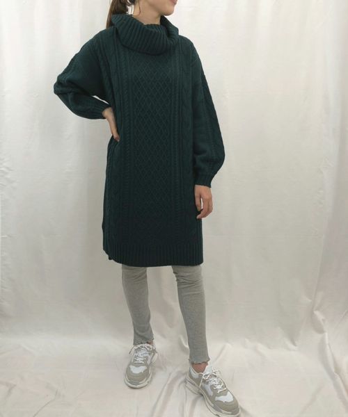 tiptop（ティップトップ）の「ケーブル編みニットタートルワンピース（ワンピース・レディース・ダークグリーン/エンジ/グレー/キナリ・FREE）」の13枚目の写真