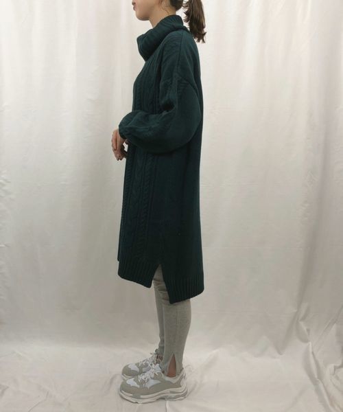 tiptop（ティップトップ）の「ケーブル編みニットタートルワンピース（ワンピース・レディース・ダークグリーン/エンジ/グレー/キナリ・FREE）」の12枚目の写真