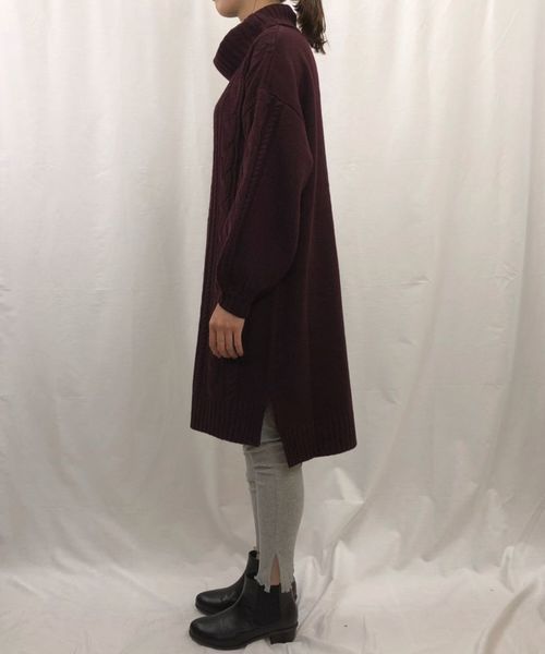 tiptop（ティップトップ）の「ケーブル編みニットタートルワンピース（ワンピース・レディース・ダークグリーン/エンジ/グレー/キナリ・FREE）」の9枚目の写真