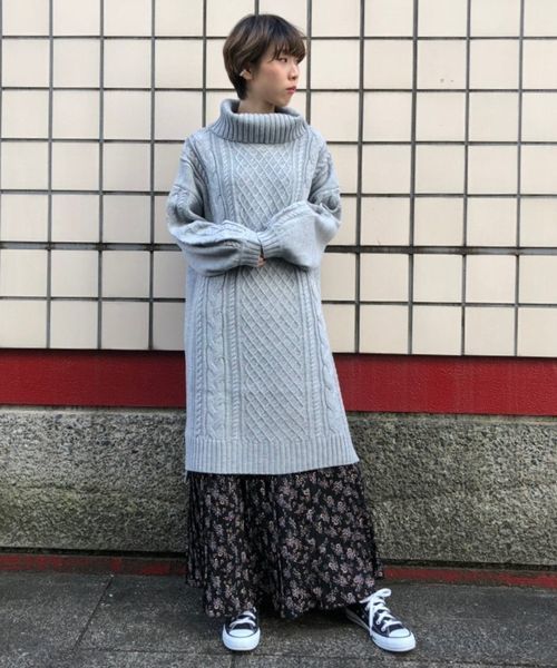 tiptop（ティップトップ）の「ケーブル編みニットタートルワンピース（ワンピース・レディース・ダークグリーン/エンジ/グレー/キナリ・FREE）」の22枚目の写真