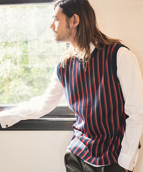 CAMBIO（カンビオ）の「mcg2413-レジメンストライプベスト（ベスト・メンズ・ネイビー/ベージュ/ホワイト・S/M/L）」の5枚目の写真