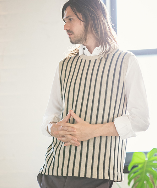 CAMBIO（カンビオ）の「mcg2413-レジメンストライプベスト（ベスト・メンズ・ネイビー/ベージュ/ホワイト・S/M/L）」の7枚目の写真