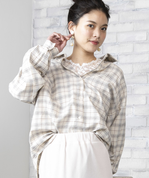 WEGO（ウィゴー）の「WEGO/チェックビッグシルエットシャツ（シャツ/ブラウス・レディース・グレー系その他2/ベージュ系その他2/パープル系その他2/イエロー系その他3/ホワイト系その他2/ブルー系その他2・FREE）」の2枚目の写真