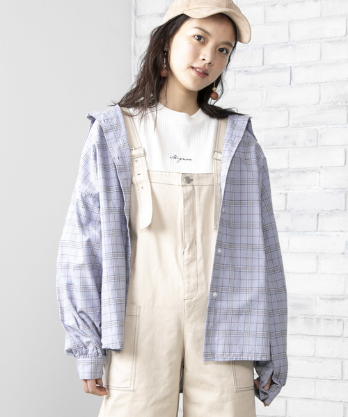 WEGO（ウィゴー）の「WEGO/チェックビッグシルエットシャツ（シャツ/ブラウス・レディース・グレー系その他2/ベージュ系その他2/パープル系その他2/イエロー系その他3/ホワイト系その他2/ブルー系その他2・FREE）」の4枚目の写真