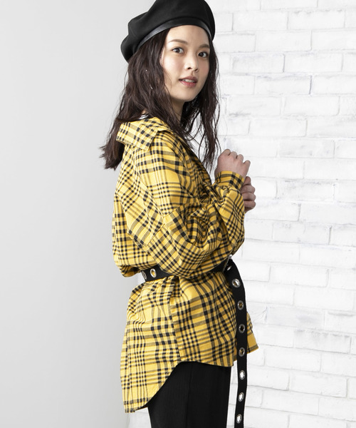 WEGO（ウィゴー）の「WEGO/チェックビッグシルエットシャツ（シャツ/ブラウス・レディース・グレー系その他2/ベージュ系その他2/パープル系その他2/イエロー系その他3/ホワイト系その他2/ブルー系その他2・FREE）」の6枚目の写真