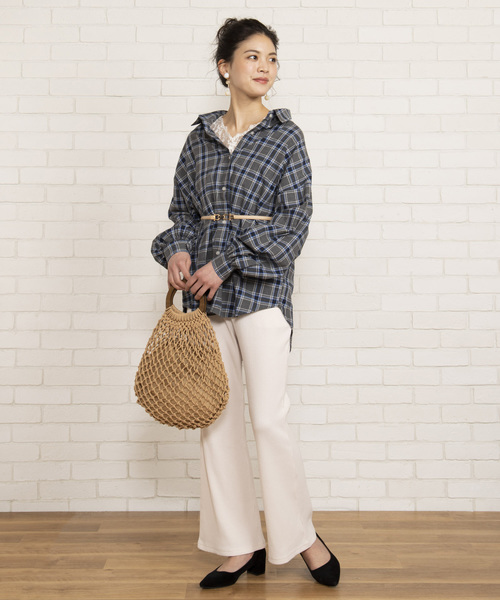 WEGO（ウィゴー）の「WEGO/チェックビッグシルエットシャツ（シャツ/ブラウス・レディース・グレー系その他2/ベージュ系その他2/パープル系その他2/イエロー系その他3/ホワイト系その他2/ブルー系その他2・FREE）」の21枚目の写真