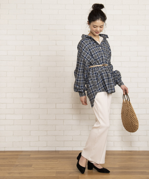 WEGO（ウィゴー）の「WEGO/チェックビッグシルエットシャツ（シャツ/ブラウス・レディース・グレー系その他2/ベージュ系その他2/パープル系その他2/イエロー系その他3/ホワイト系その他2/ブルー系その他2・FREE）」の20枚目の写真