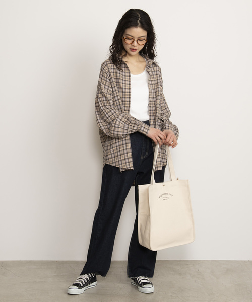 WEGO（ウィゴー）の「WEGO/チェックビッグシルエットシャツ（シャツ/ブラウス・レディース・グレー系その他2/ベージュ系その他2/パープル系その他2/イエロー系その他3/ホワイト系その他2/ブルー系その他2・FREE）」の18枚目の写真