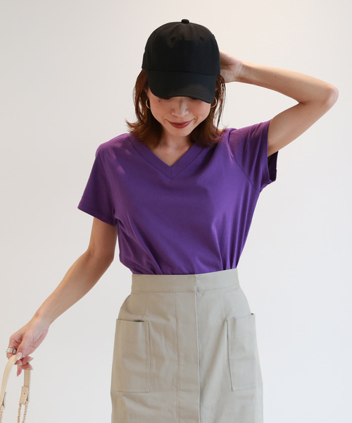 FREE'S MART（フリーズマート）の「カルフォルニアコットンＶネックＴシャツ（Tシャツ/カットソー・レディース・ブラック/ホワイト/ベージュ/イエロー/パープル/ピンク/グリーン・FREE）」の5枚目の写真