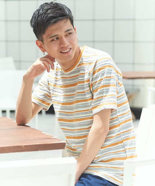 GGD(ジージーディー)の「日本製タックボーダーTee(Tシャツ/カットソー・メンズ・ネイビー/オレンジ・40/38)」の2枚目の写真