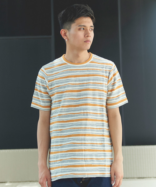 GGD(ジージーディー)の「日本製タックボーダーTee(Tシャツ/カットソー・メンズ・ネイビー/オレンジ・40/38)」の12枚目の写真