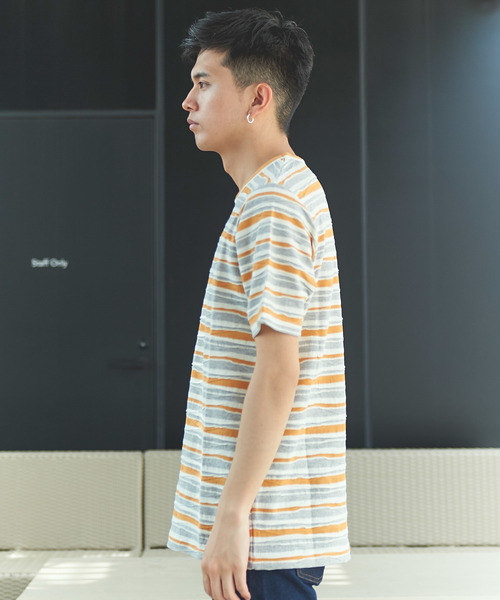 GGD(ジージーディー)の「日本製タックボーダーTee(Tシャツ/カットソー・メンズ・ネイビー/オレンジ・40/38)」の11枚目の写真