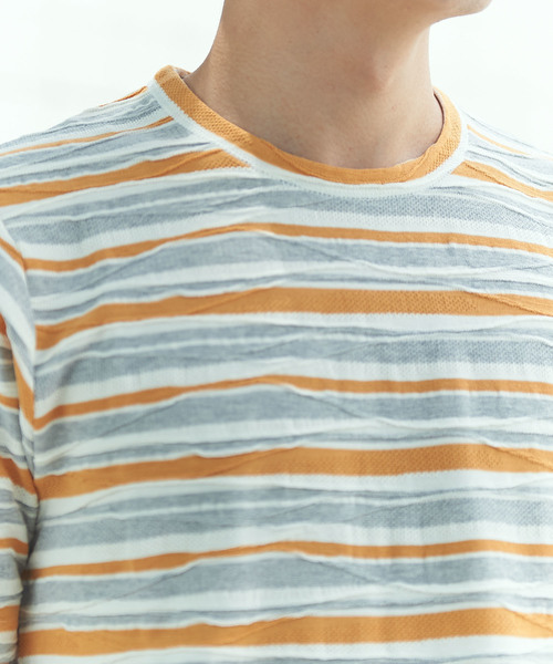 GGD(ジージーディー)の「日本製タックボーダーTee(Tシャツ/カットソー・メンズ・ネイビー/オレンジ・40/38)」の9枚目の写真